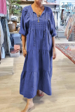 Dark Gray Bohemian Taupe V Neck Half Sleeve Oversized Fit Button Detai Casual Lounge A Line Maxi Dress