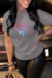 Blue Casual Graphic Print Round Neck Short Sleeve T-Shirts Tops