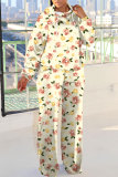 Blue Purple Casual Abstract Floral Print Hooded Long Sleeve Sweatshirt and Straight Leg Sweatpants Fall Winter Two Pieces Sweatsuit Sets