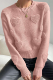 Pink Casual Heart Shaped Weave Round Neck Long Sleeve Fall Winter Tops Sweaters