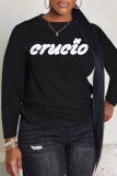 Off-white Casual Loose Letter Print Round Neck Long Sleeve T-Shirts Tops