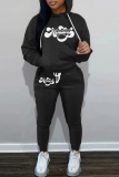 Apricot Sportwear Casual Letter Print Hooded Long Sleeve Sweatshirt and Pencil Sweatpants Fall Winter Two Pieces Sweatsuits Sets