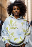 Blue Orange Casual Floral Print Draw String Hooded Collar Long Sleeve Fall Winter Sweatshirts Tops