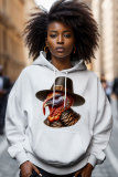 White Red Thanksgiving Day Casual Turkey Print Draw String Hooded Collar Long Sleeve Fall Winter Sweatshirts Tops