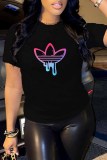 Blue Casual Graphic Print Round Neck Short Sleeve T-Shirts Tops