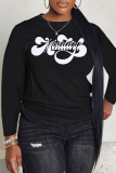 Off-white Casual Loose Letter Print Round Neck Long Sleeve T-Shirts Tops