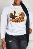 Black Thanksgiving Day Casual Grinch Turkey Print Round Neck Long Sleeve T-Shirts Tops