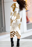 Black White Floral Print Half A Turtleneck Long Sleeve Casual Street Wrap Pencil Midi Dress