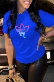 Blue Casual Graphic Print Round Neck Short Sleeve T-Shirts Tops