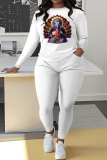 Earthy Yellow Casual Turkey Print Round Neck Long Sleeve Sweatshirt and Pencil Sweatpants Fall Winter Two Pieces Sweatsuits Sets