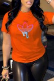 Blue Casual Graphic Print Round Neck Short Sleeve T-Shirts Tops