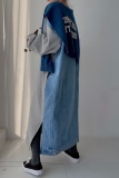 Apricot Long Sleeve Contrast Panel Oversized Graphic Sweatshirt Denim Maxi Dress
