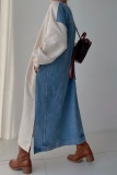 Apricot Long Sleeve Contrast Panel Oversized Graphic Sweatshirt Denim Maxi Dress