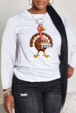 Black Thanksgiving Day Casual Grinch Turkey Print Round Neck Long Sleeve T-Shirts Tops