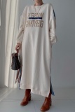 Apricot Long Sleeve Contrast Panel Oversized Graphic Sweatshirt Denim Maxi Dress