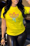 Blue Casual Graphic Print Round Neck Short Sleeve T-Shirts Tops