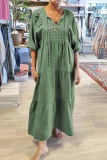 Dark Gray Bohemian Taupe V Neck Half Sleeve Oversized Fit Button Detai Casual Lounge A Line Maxi Dress