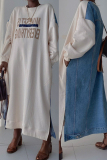 Apricot Long Sleeve Contrast Panel Oversized Graphic Sweatshirt Denim Maxi Dress