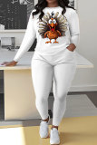 Earthy Yellow Casual Turkey Print Round Neck Long Sleeve Sweatshirt and Pencil Sweatpants Fall Winter Two Pieces Sweatsuits Sets
