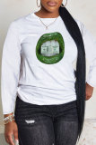 White Brown Casual Graphic Hand Lip Print Round Neck Long Sleeve T-Shirts Tops