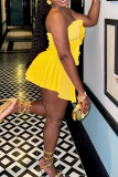 Yellow Party Cocktail 3D Floral Detail Strapless Sleeveless Sweetheart Neckline Pleated Mini Dress