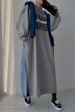 Apricot Long Sleeve Contrast Panel Oversized Graphic Sweatshirt Denim Maxi Dress