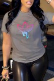 Blue Casual Graphic Print Round Neck Short Sleeve T-Shirts Tops
