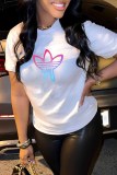 Blue Casual Graphic Print Round Neck Short Sleeve T-Shirts Tops