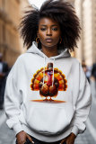 White Red Thanksgiving Day Casual Turkey Print Draw String Hooded Collar Long Sleeve Fall Winter Sweatshirts Tops