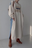 Apricot Long Sleeve Contrast Panel Oversized Graphic Sweatshirt Denim Maxi Dress