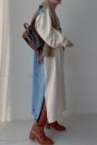 Apricot Long Sleeve Contrast Panel Oversized Graphic Sweatshirt Denim Maxi Dress