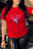 Blue Casual Graphic Print Round Neck Short Sleeve T-Shirts Tops