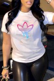 Blue Casual Graphic Print Round Neck Short Sleeve T-Shirts Tops