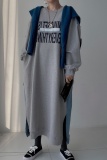 Apricot Long Sleeve Contrast Panel Oversized Graphic Sweatshirt Denim Maxi Dress