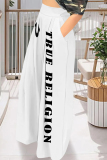 Dark Red Casual Street Letter Print Pocket Loose High Waist Wide Leg Pants Bottoms
