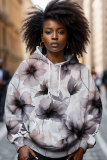 Blue Orange Casual Floral Print Draw String Hooded Collar Long Sleeve Fall Winter Sweatshirts Tops