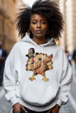 White Red Thanksgiving Day Casual Turkey Print Draw String Hooded Collar Long Sleeve Fall Winter Sweatshirts Tops
