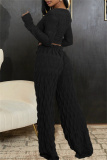 Brown Casual U Neck Long Sleeve T-shirt and Wide Leg Pants 3D Knitting Two Pieces Matching Sets
