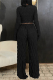 Brown Casual U Neck Long Sleeve T-shirt and Wide Leg Pants 3D Knitting Two Pieces Matching Sets