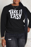 Off-white Casual Loose Letter Print Round Neck Long Sleeve T-Shirts Tops
