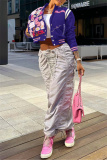 Pink Casual Graphic Print Striped Trim Button up Long Sleeve Varsity Jacket Outerwear