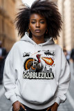 White Red Thanksgiving Day Casual Turkey Print Draw String Hooded Collar Long Sleeve Fall Winter Sweatshirts Tops