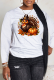 Black Thanksgiving Day Casual Grinch Turkey Print Round Neck Long Sleeve T-Shirts Tops