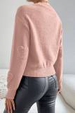 Pink Casual Heart Shaped Weave Round Neck Long Sleeve Fall Winter Tops Sweaters