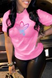 Blue Casual Graphic Print Round Neck Short Sleeve T-Shirts Tops