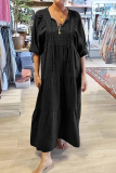 Dark Gray Bohemian Taupe V Neck Half Sleeve Oversized Fit Button Detai Casual Lounge A Line Maxi Dress