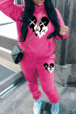 Grey Sportwear Casual Break Heart Print Hooded Long Sleeve Sweatshirt and Pencil Sweatpants Fall Winter Two Pieces Sweatsuits Sets