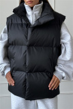 Apricot Casual Zipper Stand Mandarin Collar Sleeveless Fall Winter Padded Waistcoats Outerwear