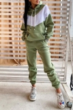 Green Sportwear Contrast Loose Casual Hooded Long Sleeve Sweatshirt and Pencil Sweatpants Fall Winter Two Pieces Sweatsuits Sets