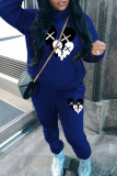 Grey Sportwear Casual Break Heart Print Hooded Long Sleeve Sweatshirt and Pencil Sweatpants Fall Winter Two Pieces Sweatsuits Sets
